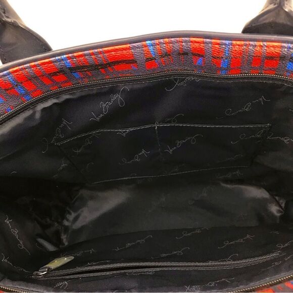 Very Bradley Red Blue Linear Graphic Double Handle Like New Travel Tote - Picture 13 of 16